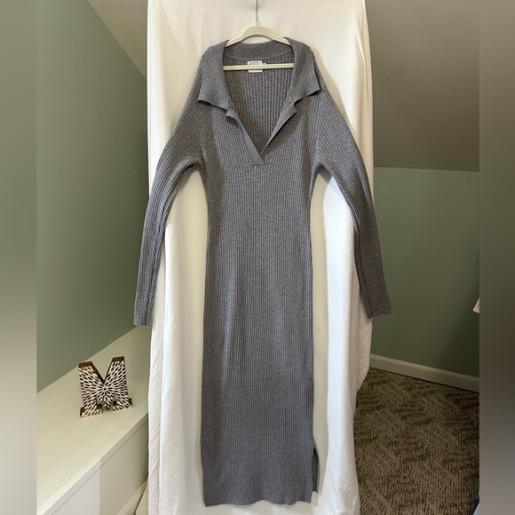 Dreamers by Debut Gray Ribbed Collard Knit Dress with small slit size M/L - Picture 3 of 12